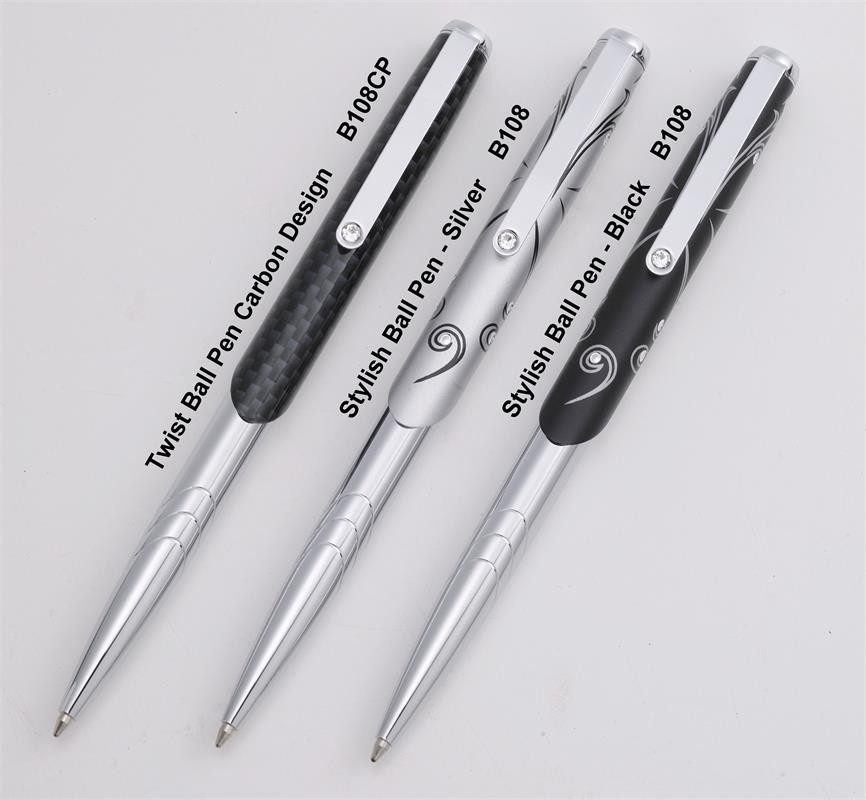 Exquisite Carbon Fiber Fashion Design Crystal Silver Pen B108